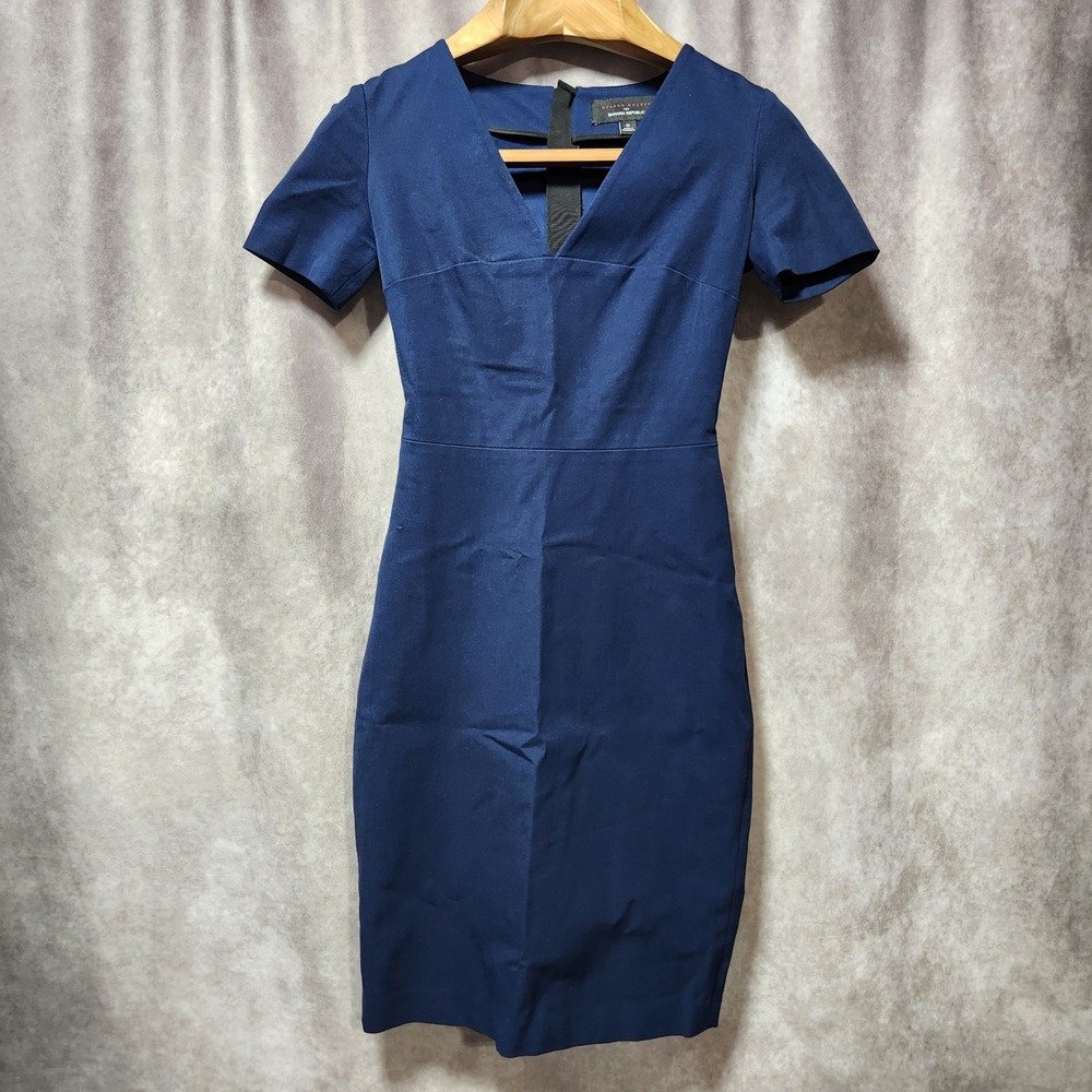 Roland Mouret Banana Republic Navy Blue V-Neck Sheath Dress‎ Size 0 Exposed Zip